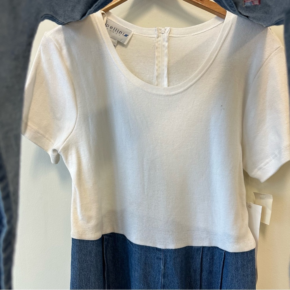 Quirky Vintage Denim Romper with White Top and Tie Back Vest - Picture 5 of 11